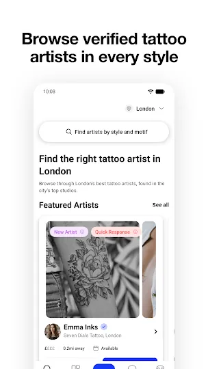 Galeria de trabalhos de tatuadores na aplicação Tattoodo
